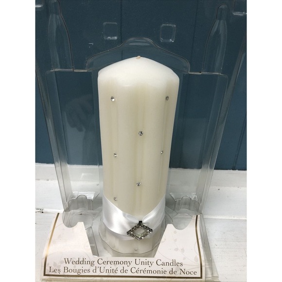 Lillian‎ Rose Wedding White Unity Candle Pillar With Rhinestones Ceremony - Picture 1 of 4